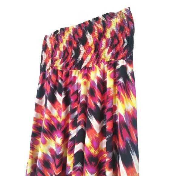 Attention Strapless Size Medium Smocked Maxi Dress Zigzag Print Multicolor - Picture 5 of 7